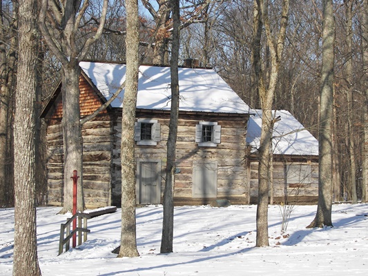 Bebb Cabin in snow at Governor Bebb MetroPark